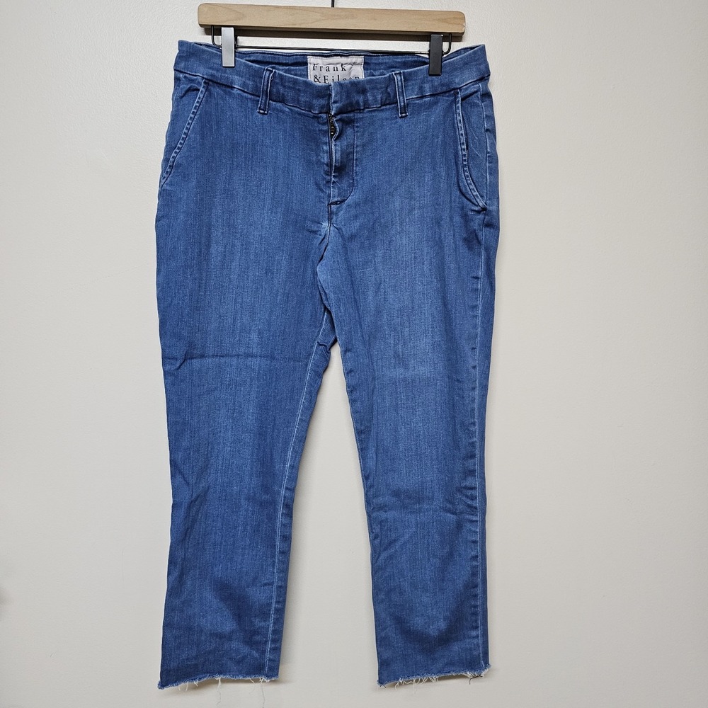 Frank & Eileen Wicklow Italian Denim Crop Chinos Womens Size 12 Blue USA Made